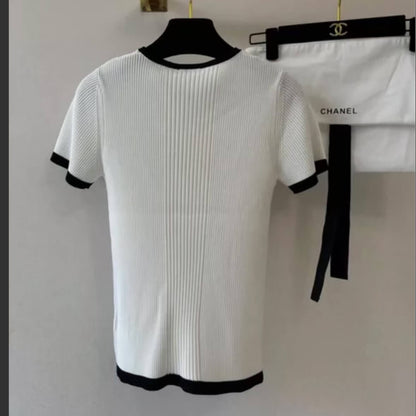 Classic 3D Lace Embroidered Knit Short Sleeve