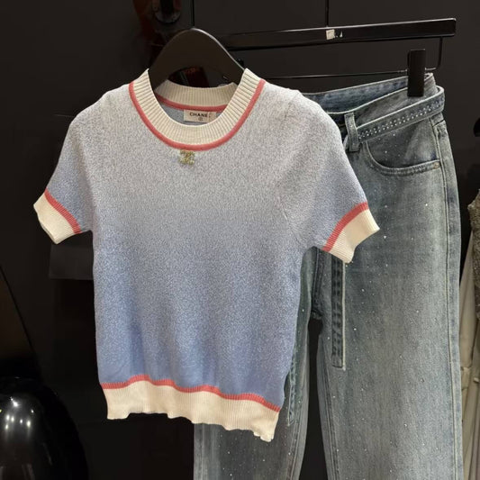 Fashionable Gradient Knitted Short Sleeve