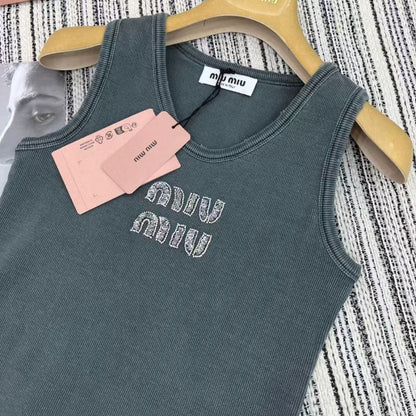 Washed Distressed Diamond-Encrusted Letter Vest