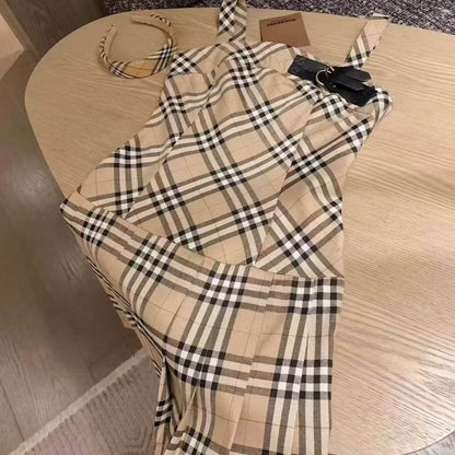 Classic Plaid Waist-Cinching Vest Dress