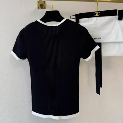 Classic 3D Lace Embroidered Knit Short Sleeve