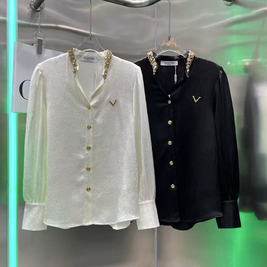 High-End Satin Diamond-Encrusted Shirt
