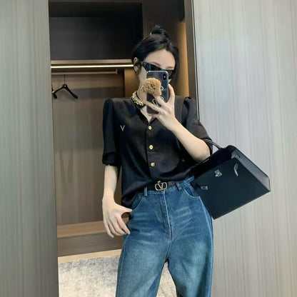 High-End Satin Diamond-Encrusted Shirt