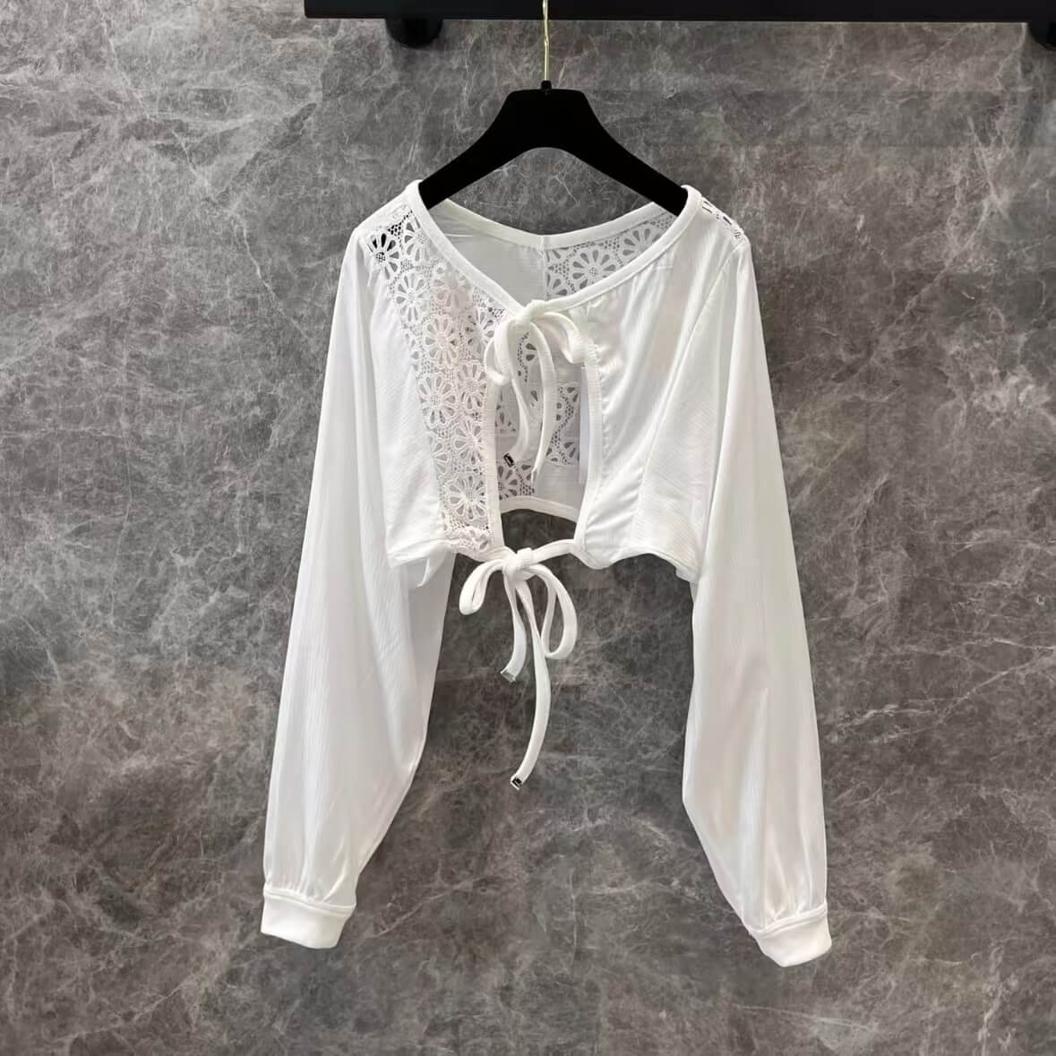Openwork Back-Tie Long Sleeve Top