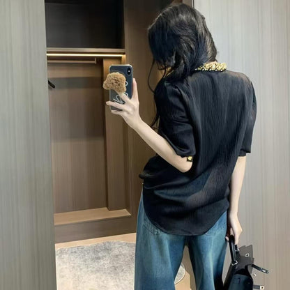 High-End Satin Diamond-Encrusted Shirt