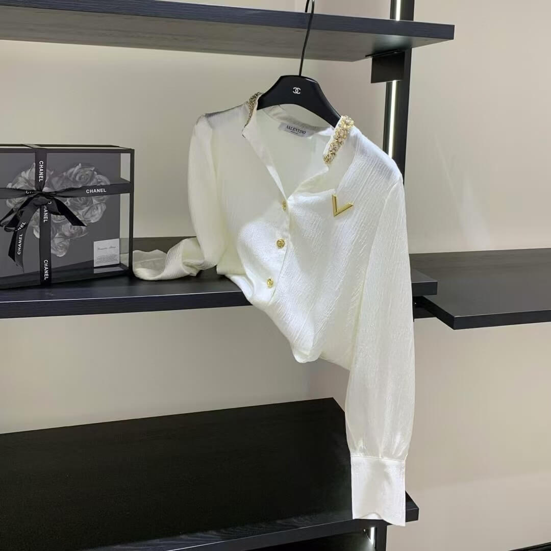 High-End Satin Diamond-Encrusted Shirt