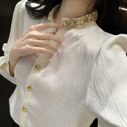 High-End Satin Diamond-Encrusted Shirt