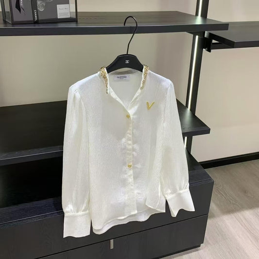High-End Satin Diamond-Encrusted Shirt