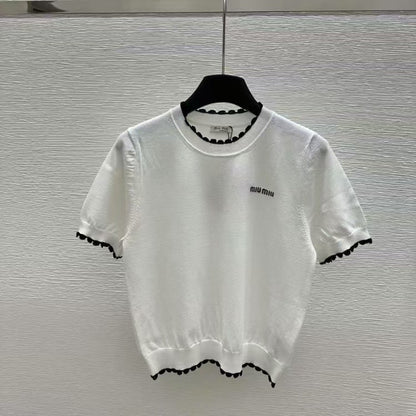 Color-Block Small Lace Knitted Short Sleeve