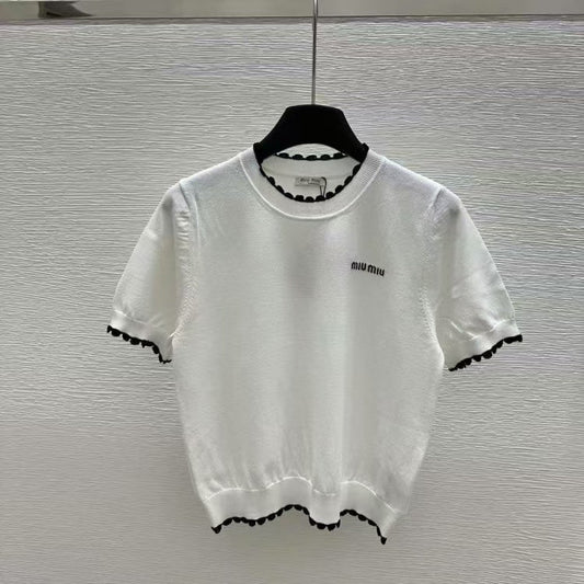Color-Block Small Lace Knitted Short Sleeve
