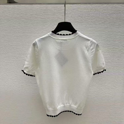 Color-Block Small Lace Knitted Short Sleeve