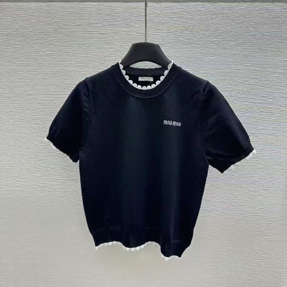 Color-Block Small Lace Knitted Short Sleeve