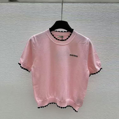 Color-Block Small Lace Knitted Short Sleeve