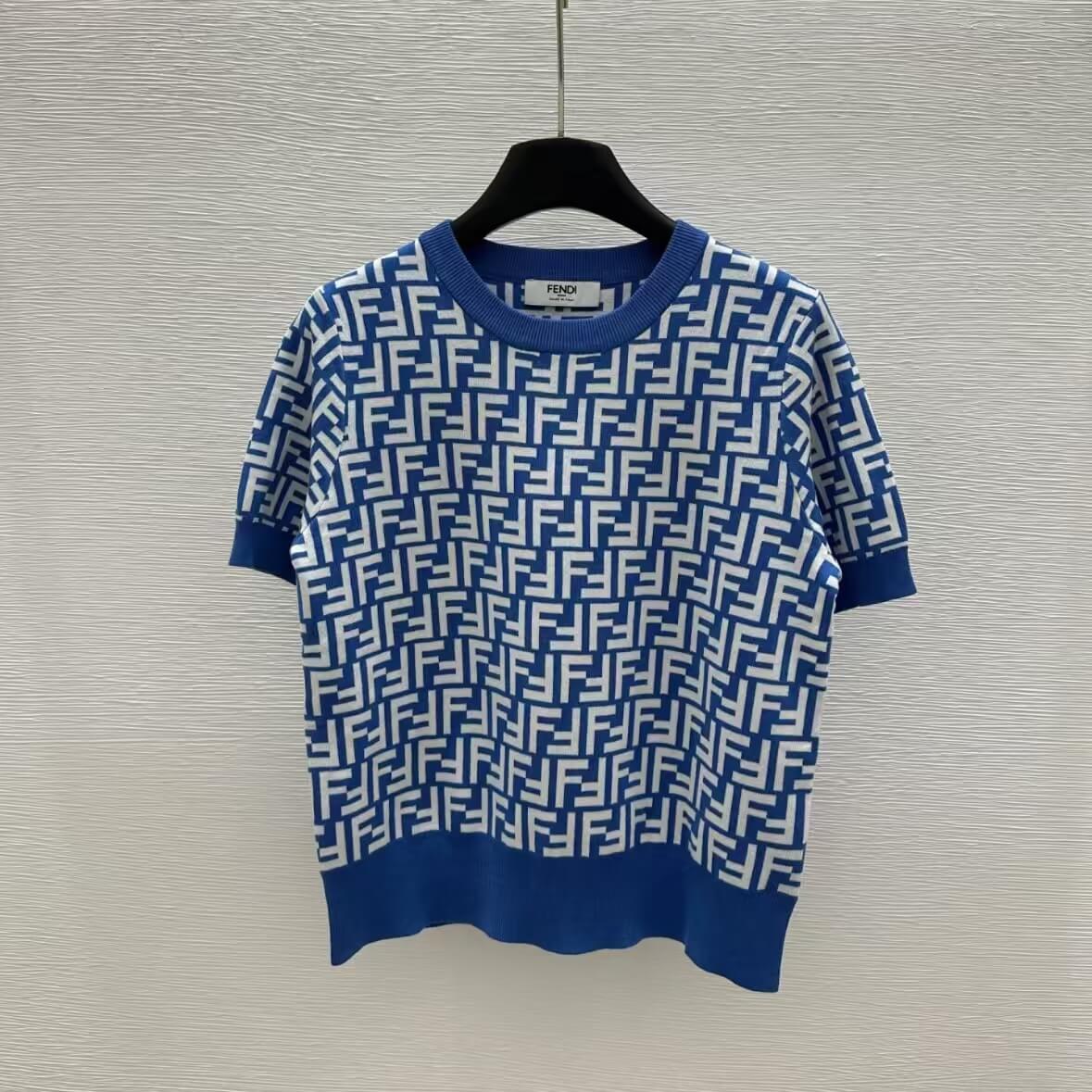 Classic All-Over Letter Print Knitted Short Sleeve