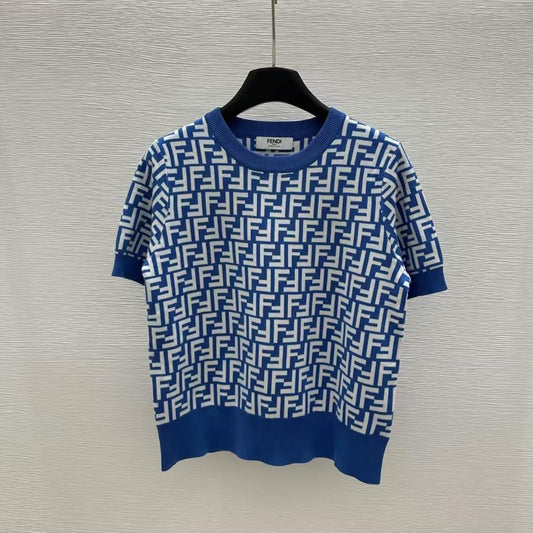 Classic All-Over Letter Print Knitted Short Sleeve