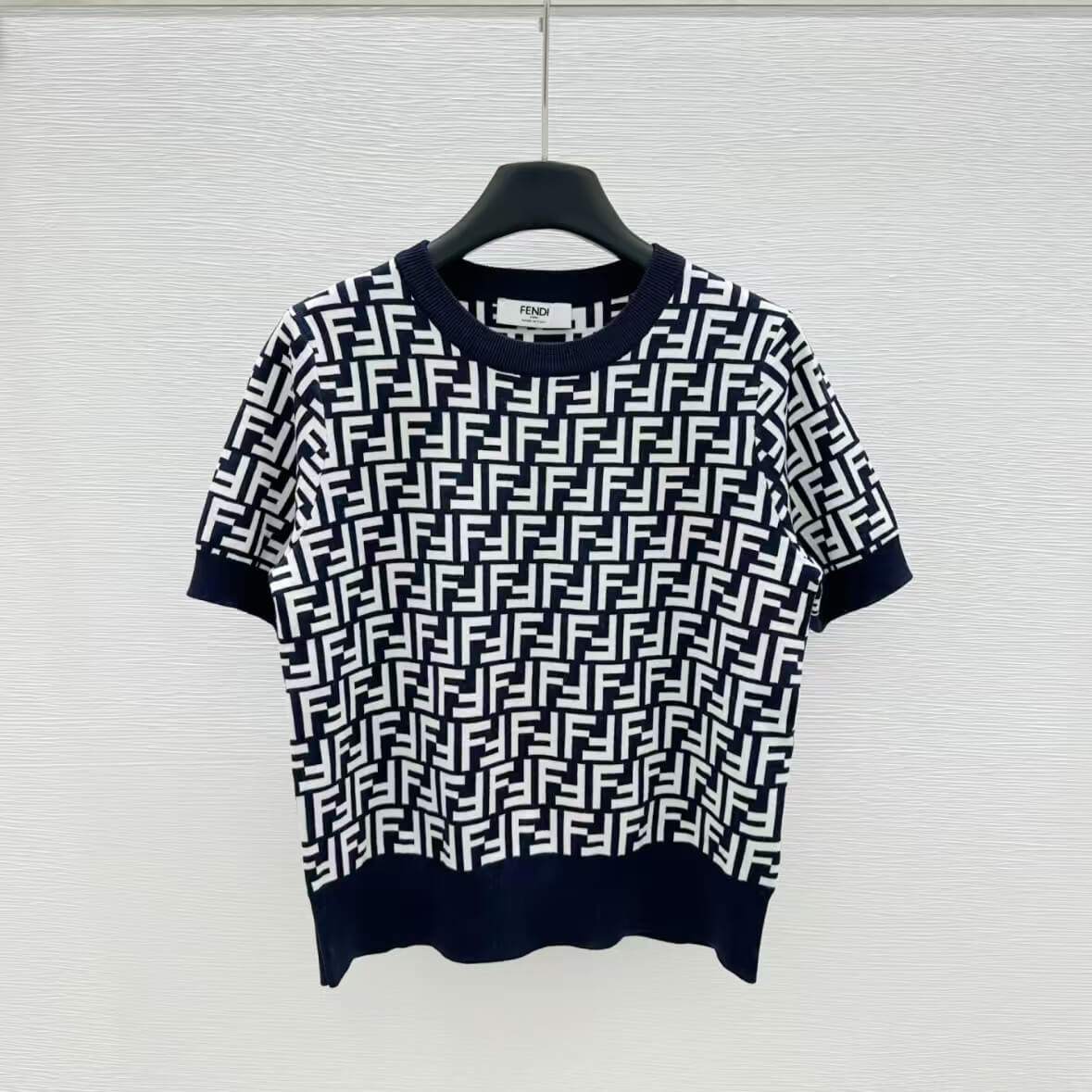 Classic All-Over Letter Print Knitted Short Sleeve