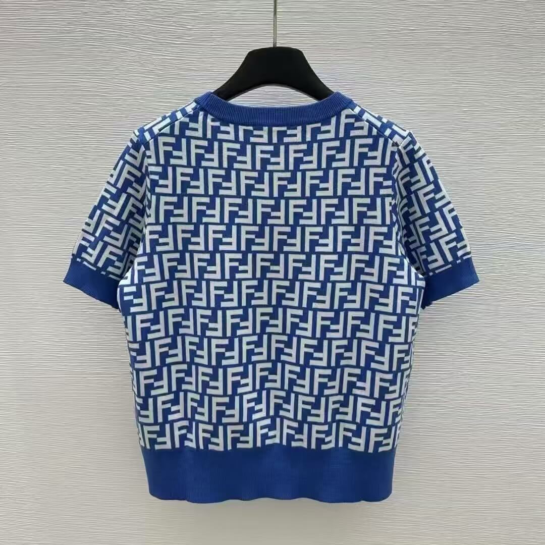 Classic All-Over Letter Print Knitted Short Sleeve