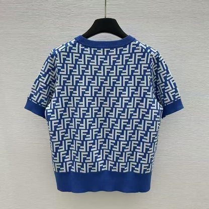 Classic All-Over Letter Print Knitted Short Sleeve