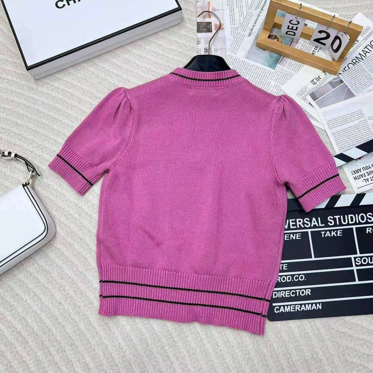 Star and Letter Embroidered Knitted Short Sleeve