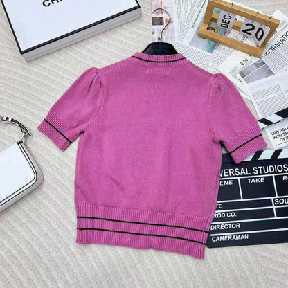 Star and Letter Embroidered Knitted Short Sleeve