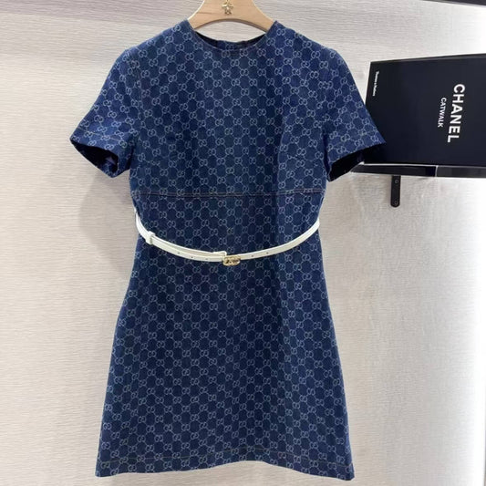 Classic Elegant Denim Dress with Belt