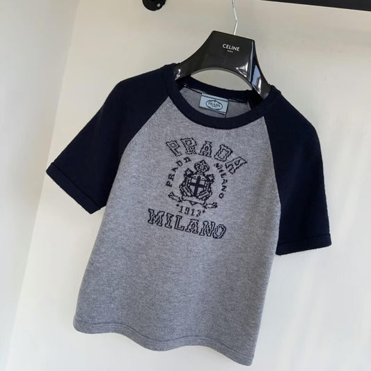 Embroidered Letter Pattern Knitted Short Sleeve