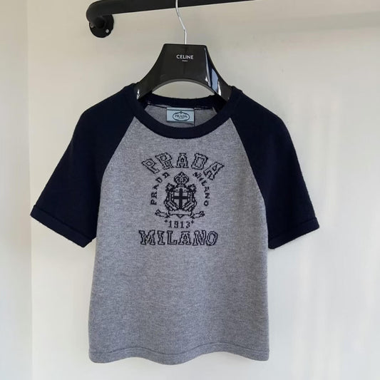 Embroidered Letter Pattern Knitted Short Sleeve