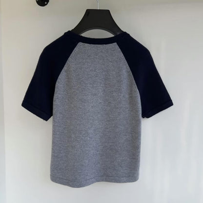 Embroidered Letter Pattern Knitted Short Sleeve