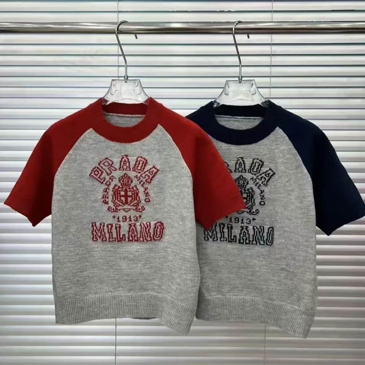 Embroidered Letter Pattern Knitted Short Sleeve
