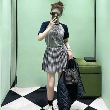 Embroidered Letter Pattern Knitted Short Sleeve