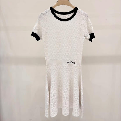 Fashion Stretch Waistband Round-Neck Dress