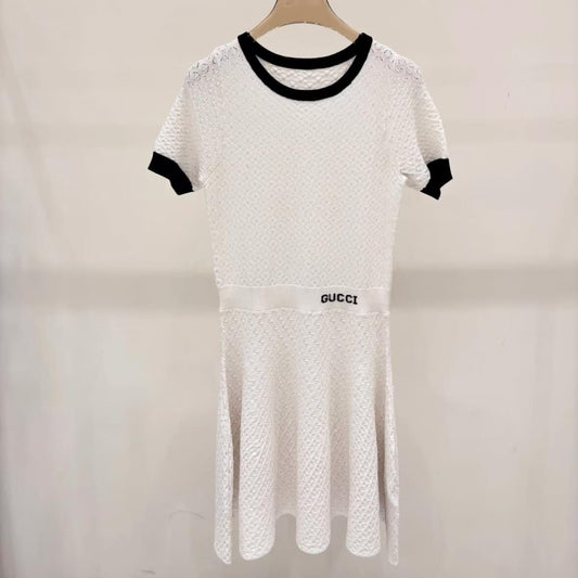 Fashion Stretch Waistband Round-Neck Dress