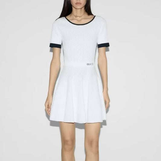Fashion Stretch Waistband Round-Neck Dress