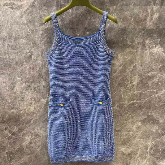 Vintage Cable-Stitch Colorful Yarn Camisole Dress