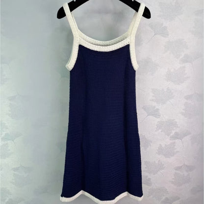 Elegant Navy Blue Knit Camisole Dress