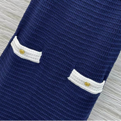 Elegant Navy Blue Knit Camisole Dress