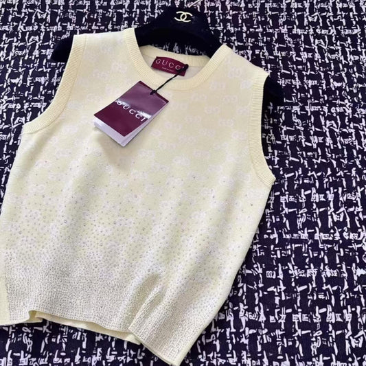 Trendy Letter Diamond-Encrusted Round-Neck Vest