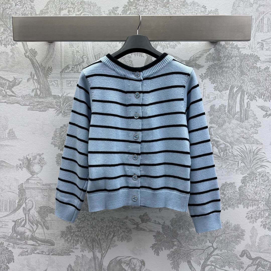 Classic Color-Block Striped Round Neck Knit Cardigan