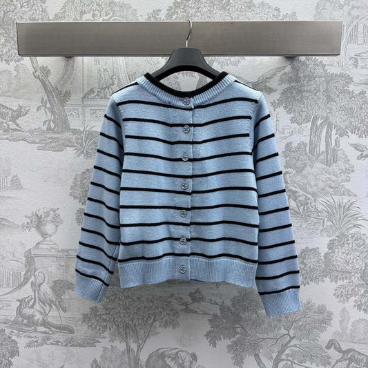 Classic Color-Block Striped Round Neck Knit Cardigan