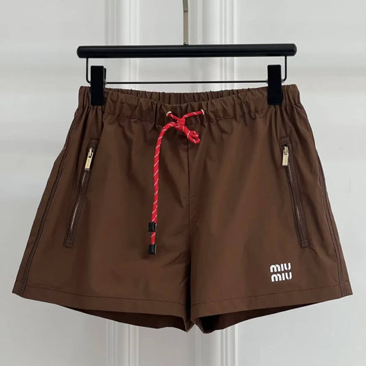 Color-Block Design Casual Zippered Pocket Shorts