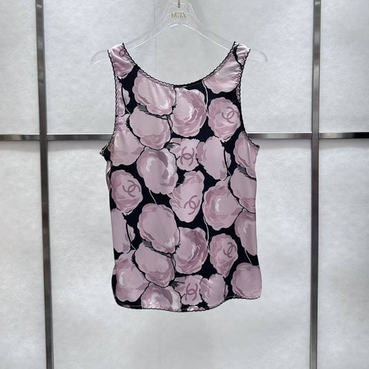 Camellia Print Lace Trim Vest