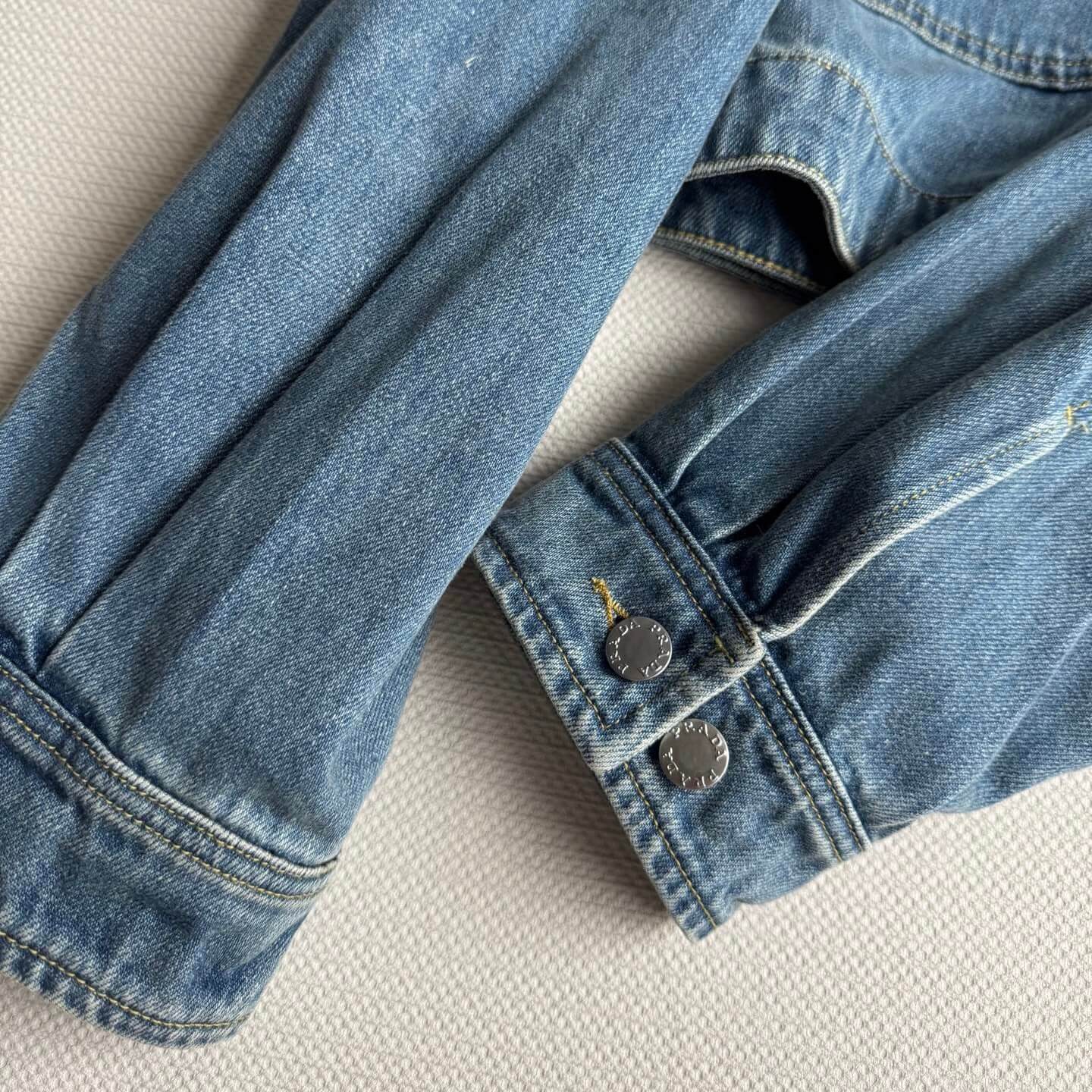 Trendy Leather-Trimmed Denim Cropped Jacket