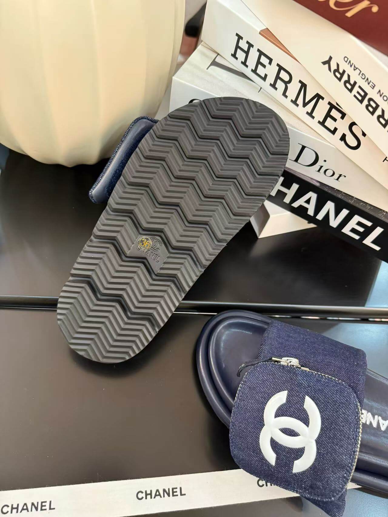 Zippered Pocket Blue Denim Fabric Sandals