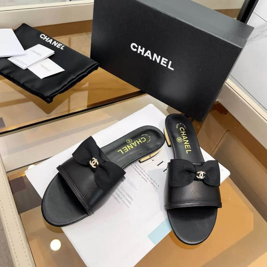 Classic Elegant Black Bow-Embellished Sandals