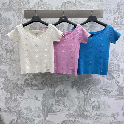 3D Crochet Camellia Knit Short Sleeve
