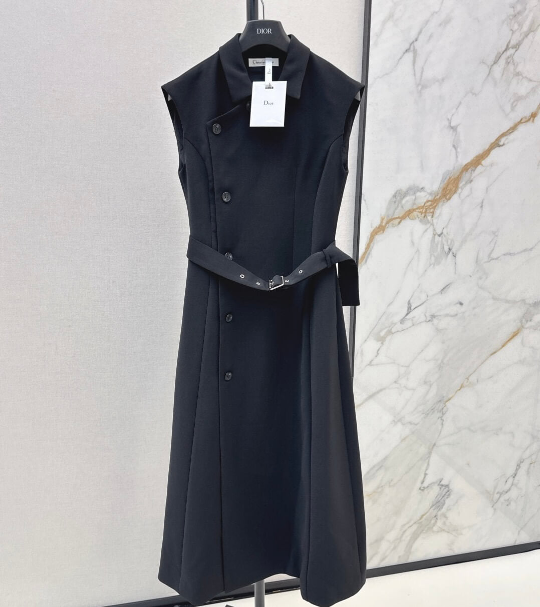 Angled-Button Wrap Dress with Belted Waist