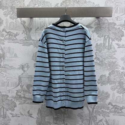Color-Block Striped V-Neck Knit Cardigan