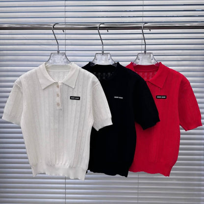 Letter Patch Lapel Short Sleeves