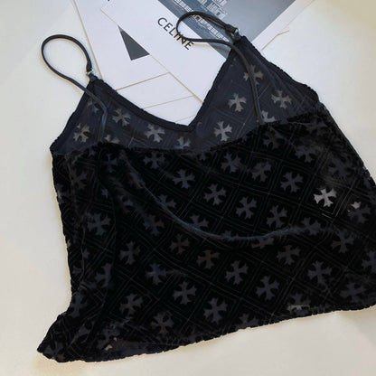 Velvet Cross Cut-Out Camisole Vest