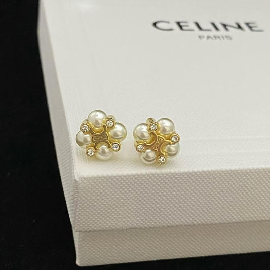 Pearl & Diamond Floral Stud Earrings